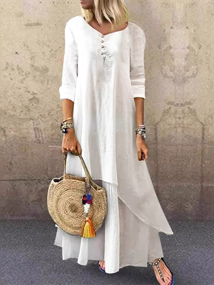 Comstylish Casual Multi-layer Design Linen Dress