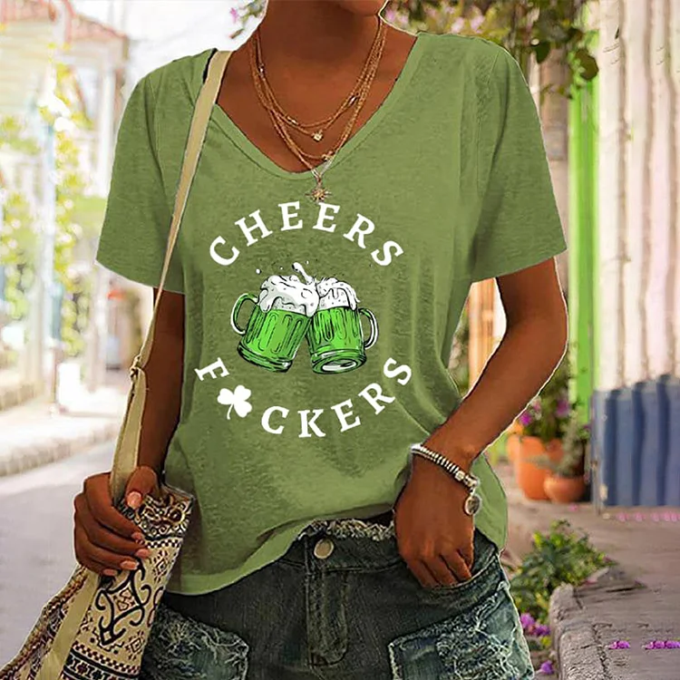 Wearshes Women's St. Patrick's Day Funny Cheers Fuckers T-Shirt