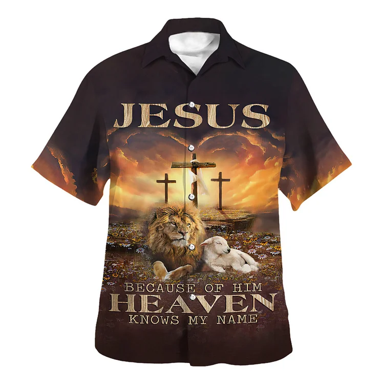Broswear Jesus And Lion Printed Short Sleeve Shirt