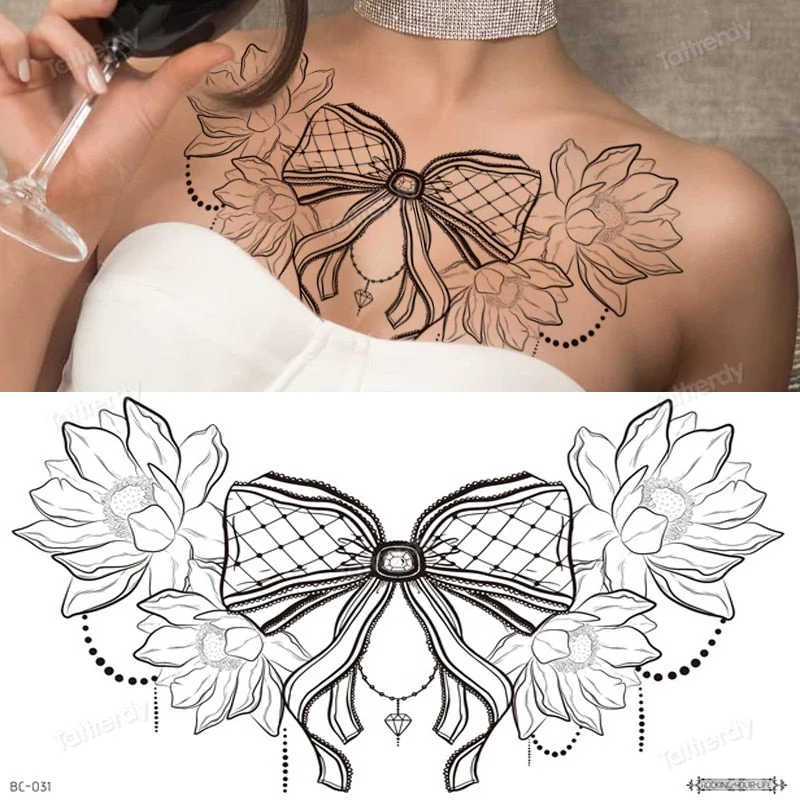 sexy tattoo sticker women lace Amazing Temporary Tattoos jewel black fake henna tattoo breast underboob body art flowers rose