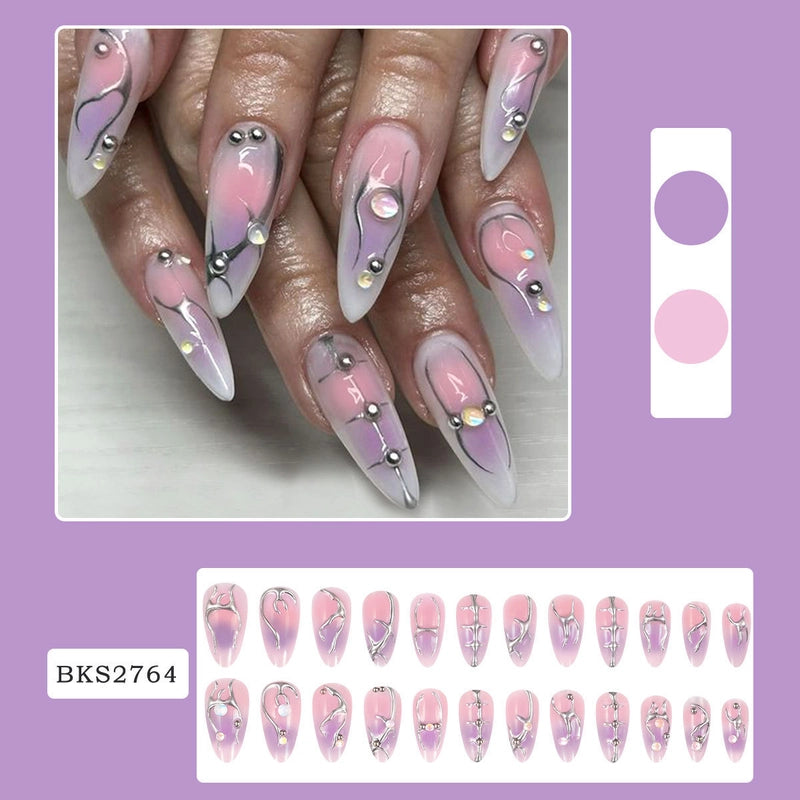Retro Solid Color Star Starry Sky Leopard PVC Press-on Nails 1 Set