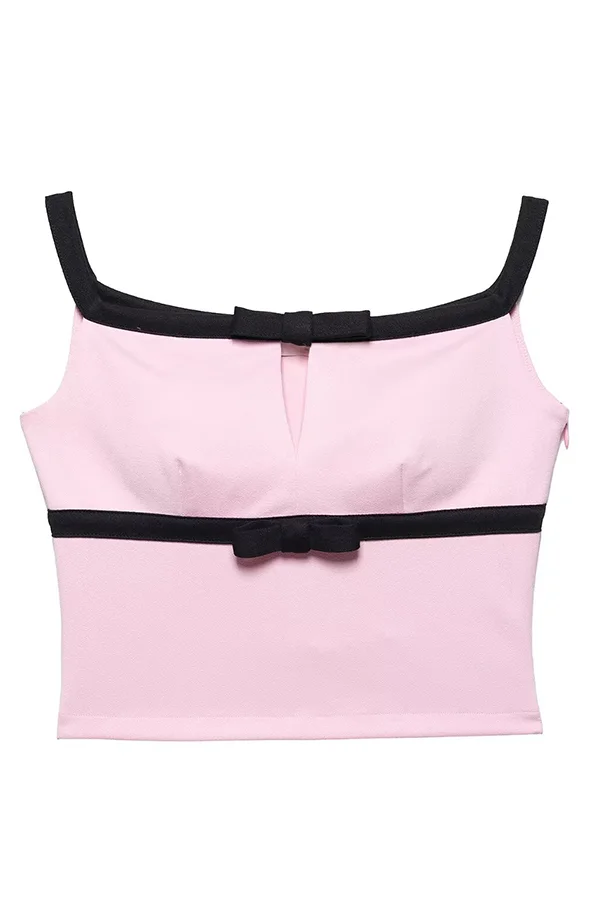 Fashion Contrast Bow Sleeveless Slim Fit Top
