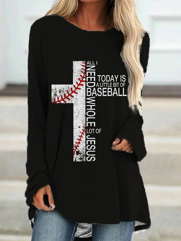Wearshes Baseball Cross Print Casual Crewneck T Shirt