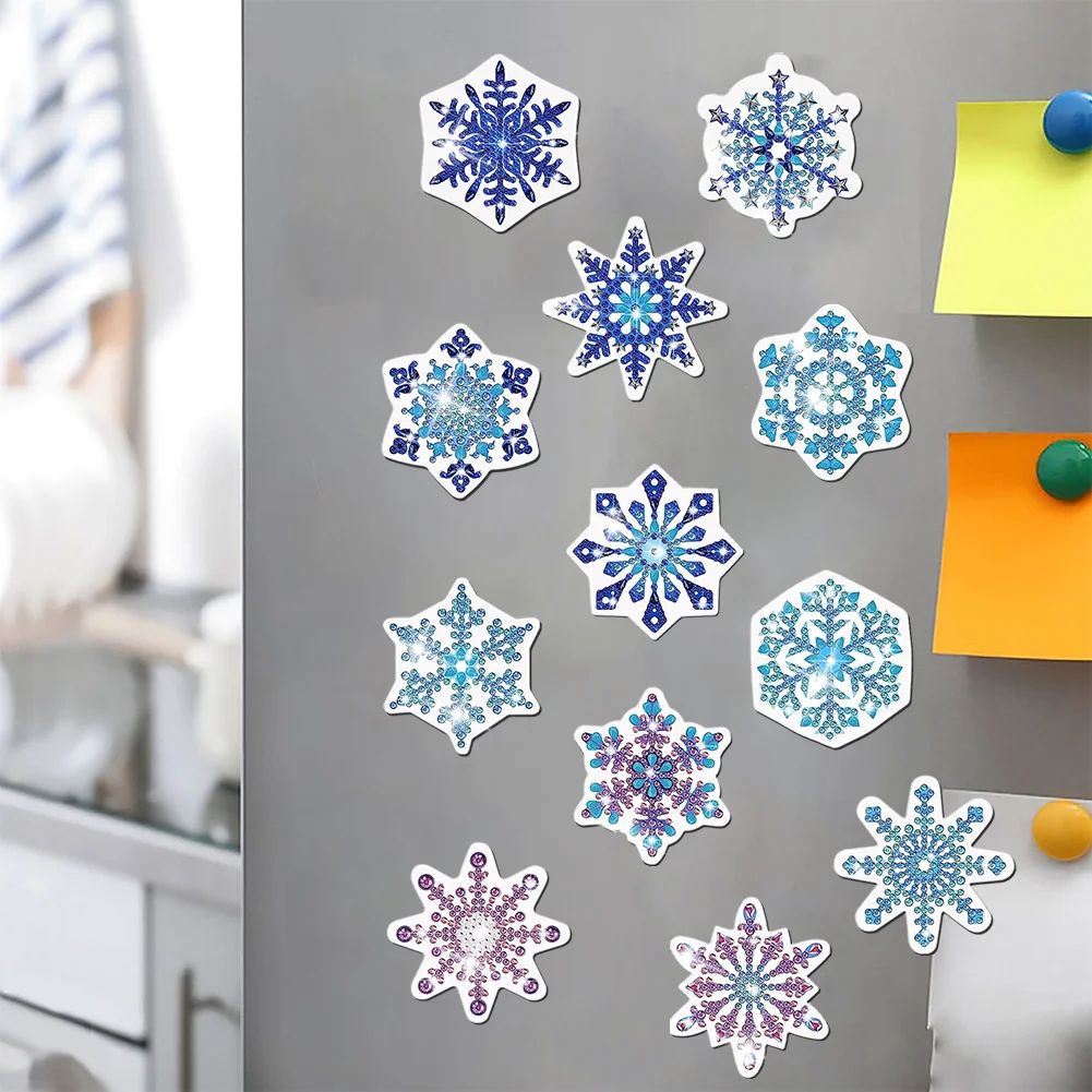 12pcs DIY Snowflake Diamond Painting Magnets Refrigerator for Adult Kid Fridge Car