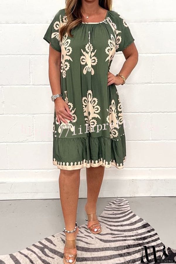 MidiSono - Geometric Pattern Multi Print Square Neck Dress