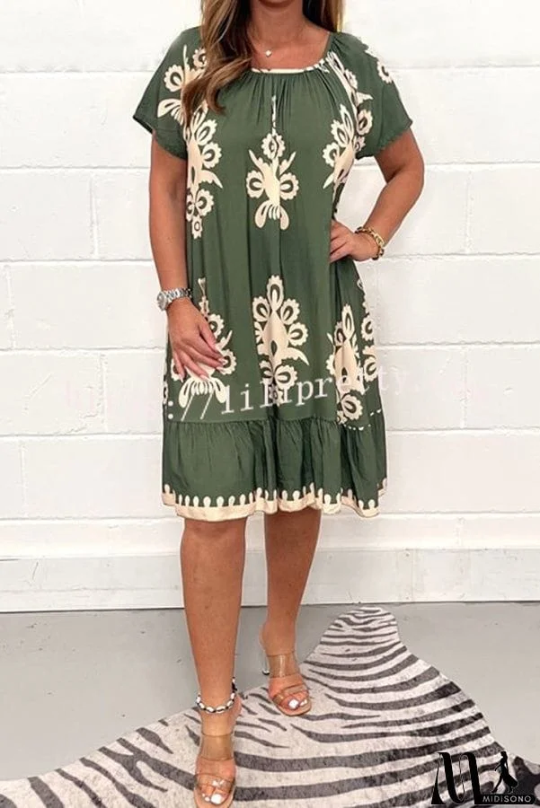 MidiSono - Geometric Pattern Multi Print Square Neck Dress