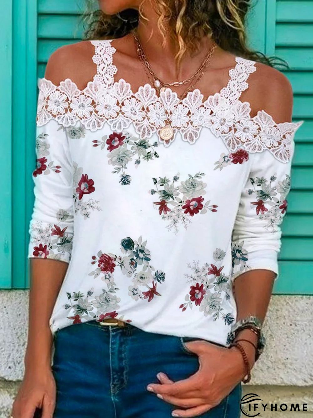 Casual Floral Square neck Loose Long Sleeve T-Shirt | IFYHOME