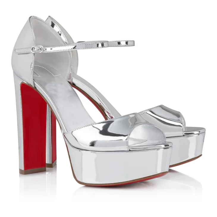 130mm Women's Red Bottom Open Toe Sandals Ankle Strap High Heel Summer Shoes Chunky Heel Platforms-MERUMOTE