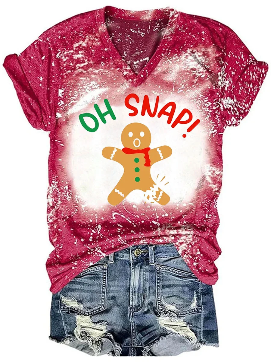 Oh Snap Christmas Gingerbread Tie Dye V-neck T-shirt