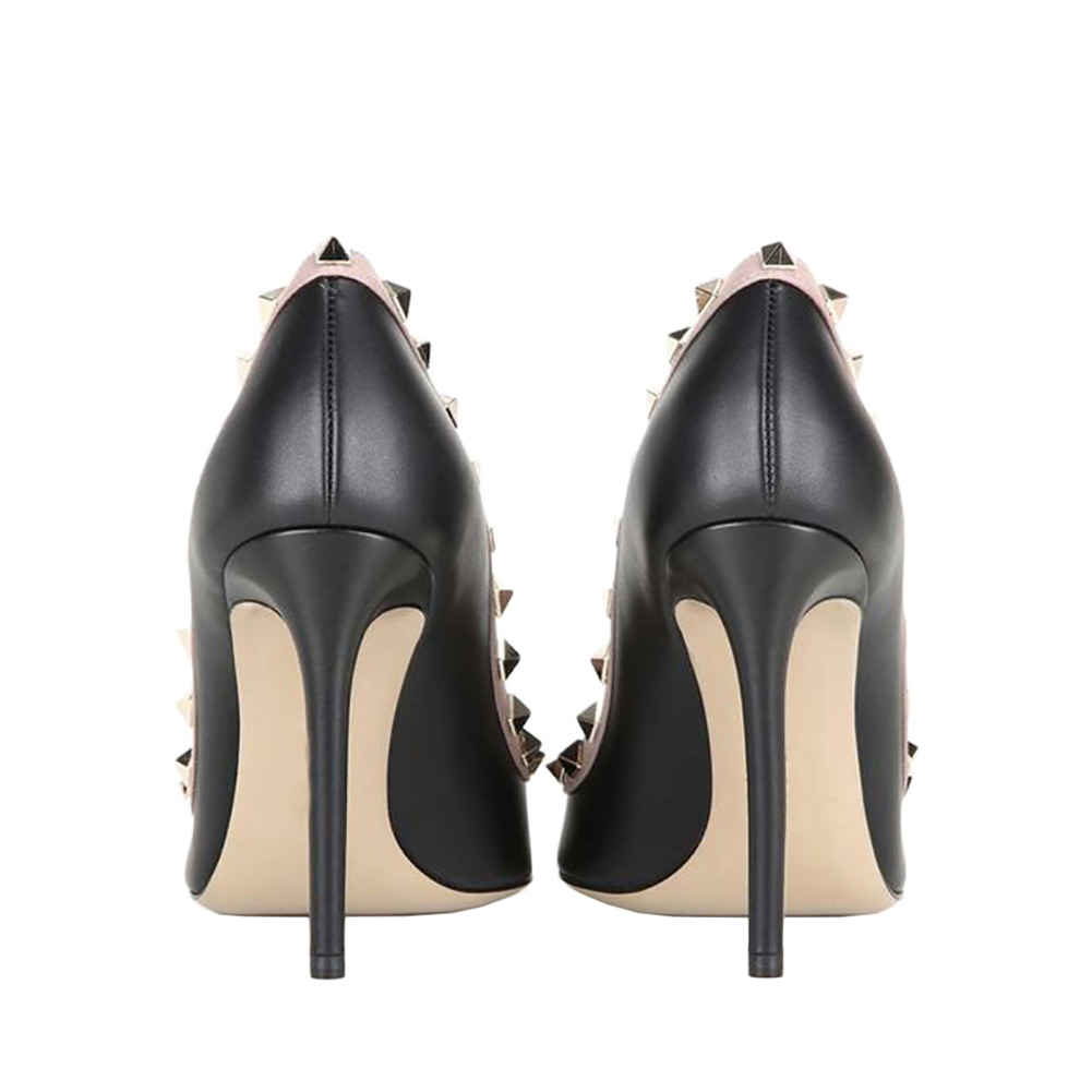 100mm Women's Sexy Pointy Toe Studs Stilettos High Heels Rivets Shoes Black Matte-vocosishoes