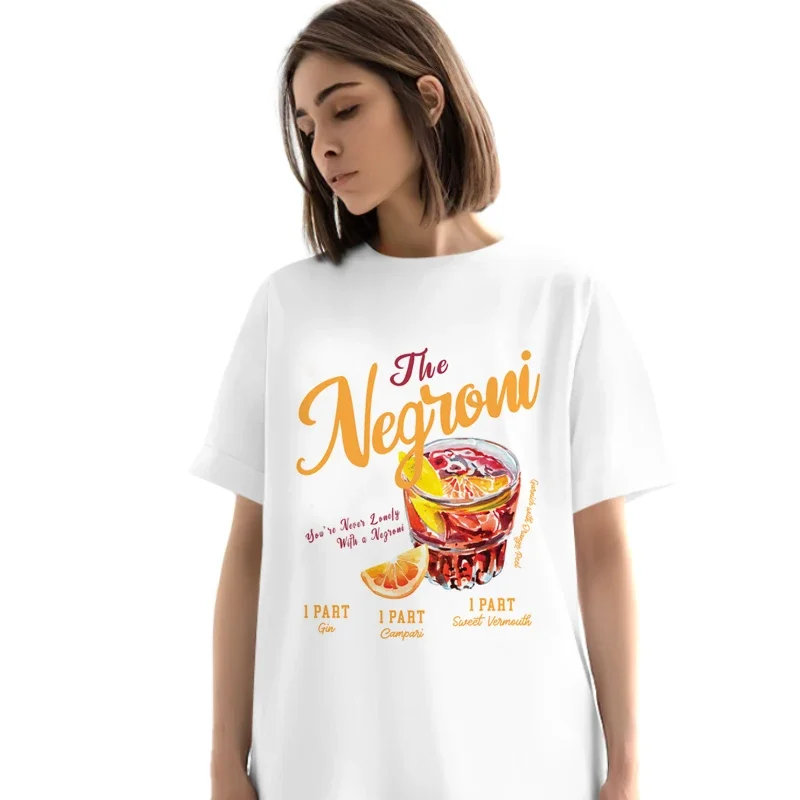 Retro Vintage Negroni Graphic T-shirt Cocktail Short Sleeve Loose Casual Tops Women Casual Tees
