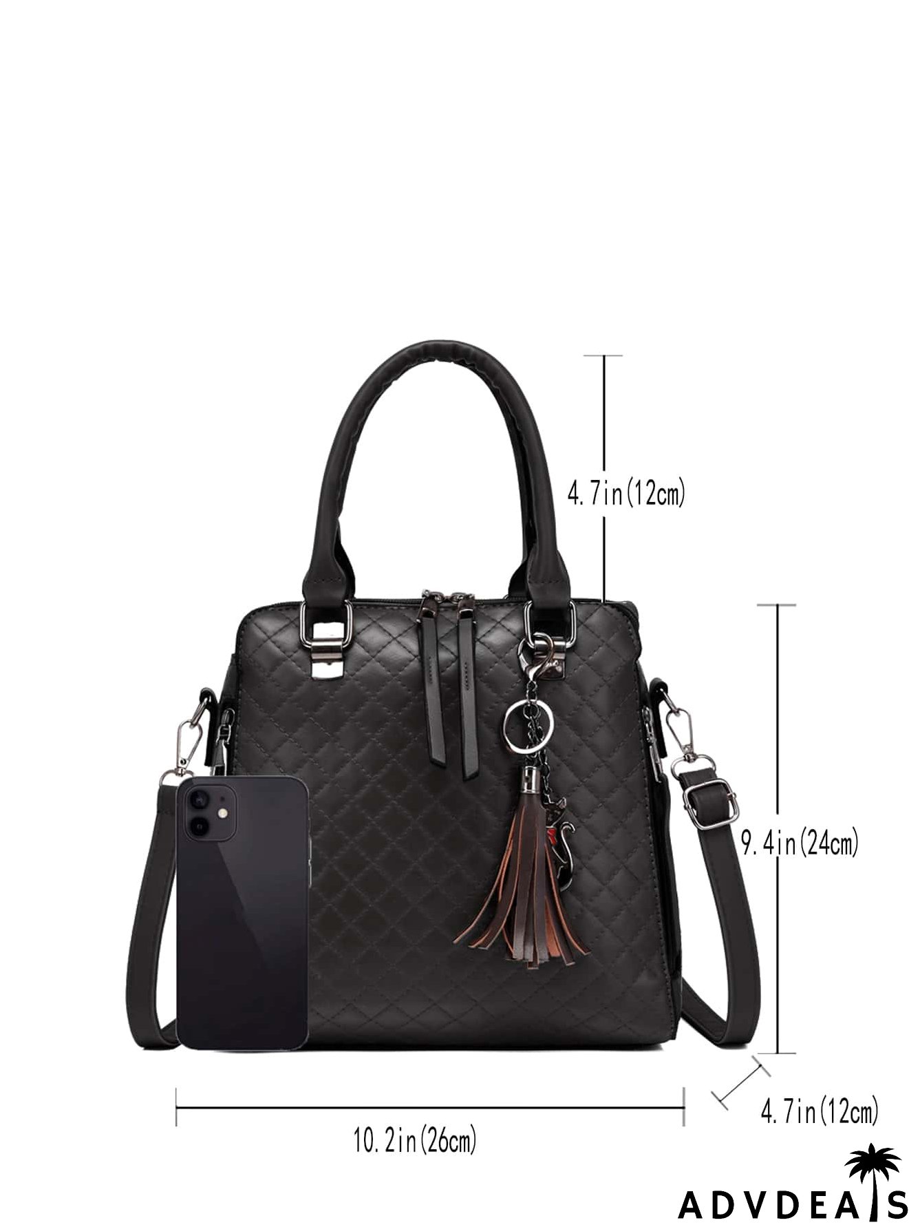 4pcs Tassel Decor Quilted Top Handle Bag Set