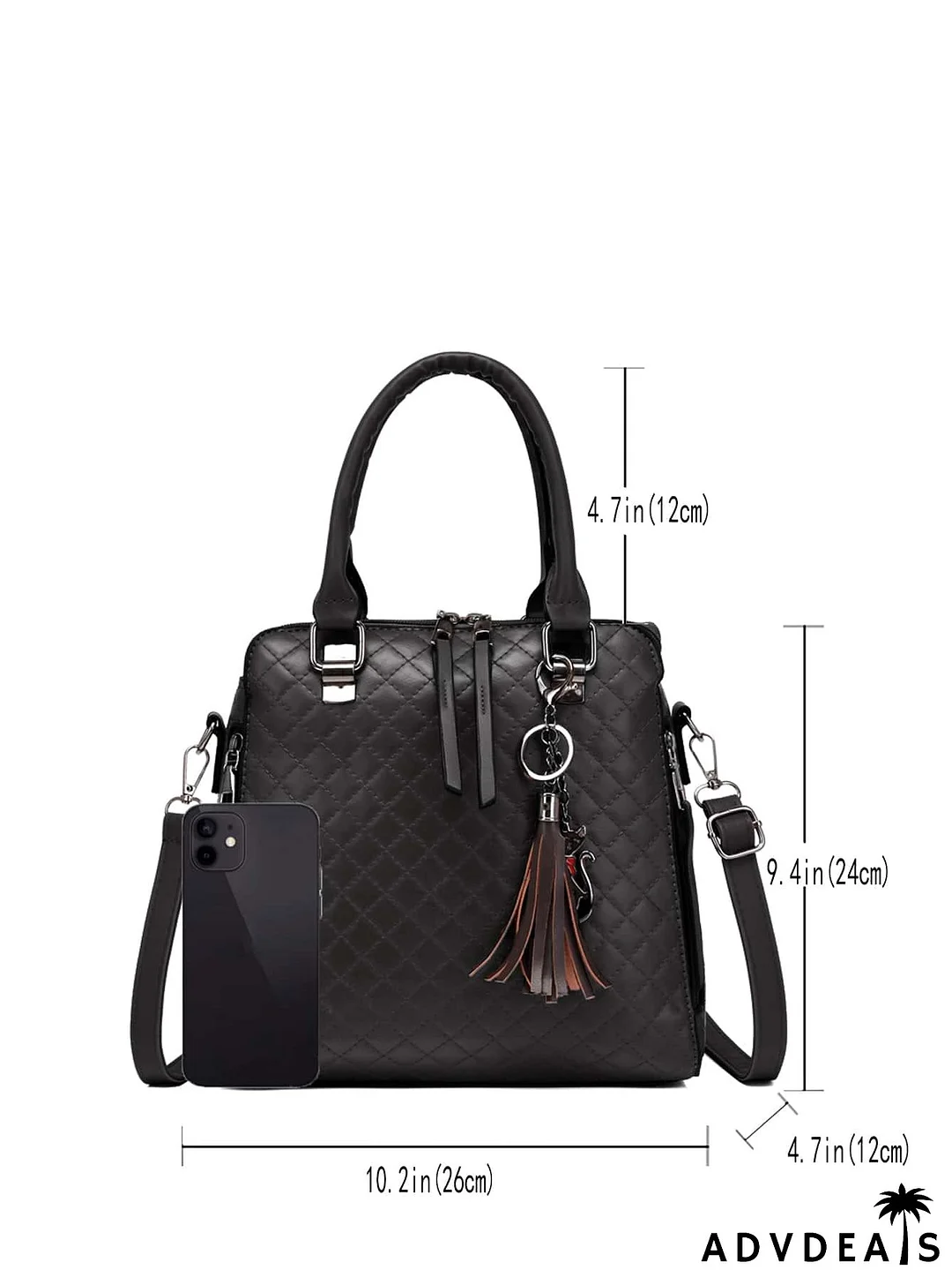 4pcs Tassel Decor Quilted Top Handle Bag Set