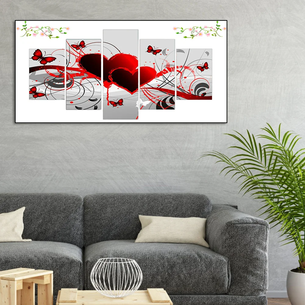 Diamond Painting - Full Round Drill - 5pcs Heart Butterfly(90*45cm)