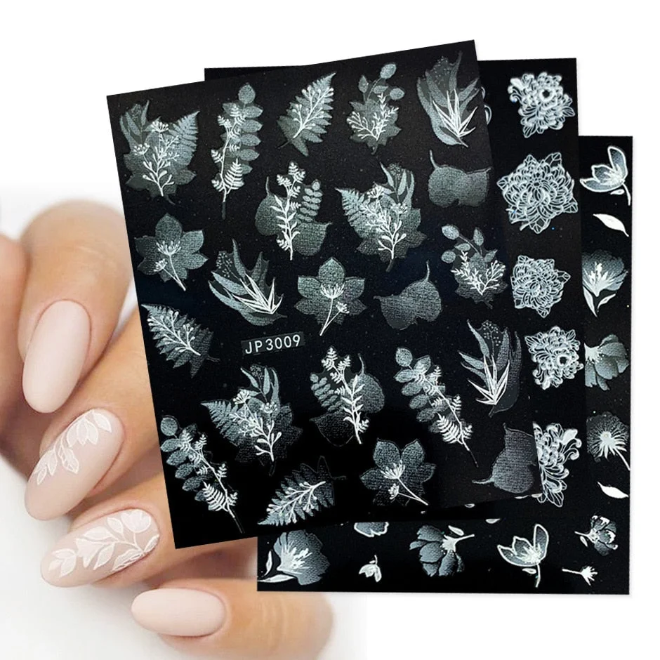 Nail Stickers Embossed 5D Elegant Abstract Flower Leafs Designs Back Glue Nail Decals Decoration Tips For Beauty Salons-Nail Inspo