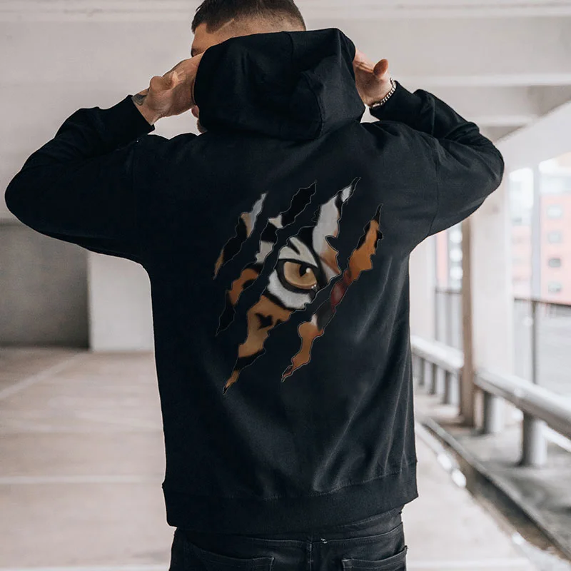 TIGER SCRATCHES Graphic Black Print Hoodie