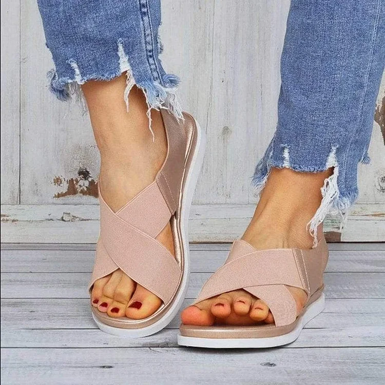 Sale \	Rose Gold	UK6/39\Stunahome™ Elastic Flat Bunion Protective Wide Sandals shopify Stunahome.com