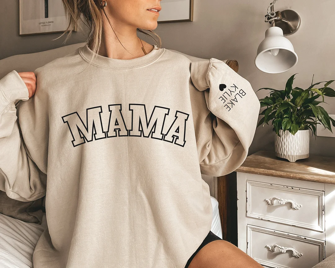 Personalized Gift for Mom, Mama Sweatshirt, Cute Mom Sweatshirt With Kids Names On Sleeve, Mom Gift, Mom Birthday