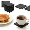 Square Slate Drink Coasters Set with Anti-Scratch Bottom for Home Office Kitchen