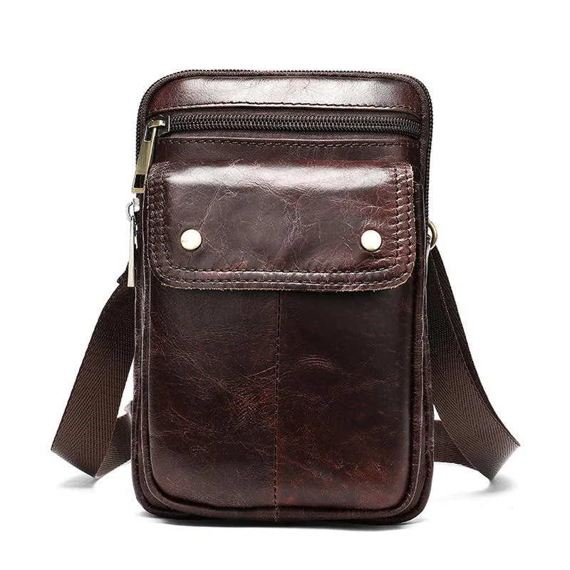 Leather Casual Solid Color Retro Crossbody Bag Shoulder Bag For Men