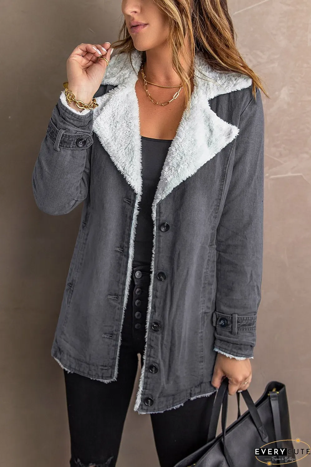 Winter Denim Jacket with Sherpa Trim