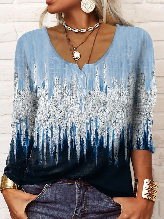 Casual Floral Autumn Lightweight Micro-Elasticity Long sleeve Regular H-Line Regular Size T-shirt for Women