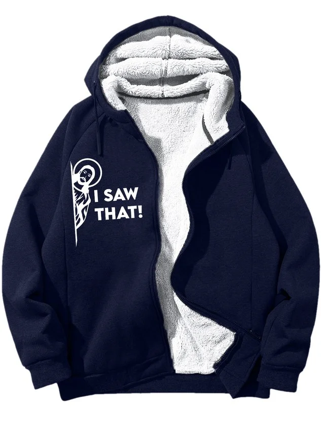Men's I Saw That Religion Faith Funny Graphic Print Hoodie Zip Up Sweatshirt Warm Jacket With Fifties Fleece socialshop