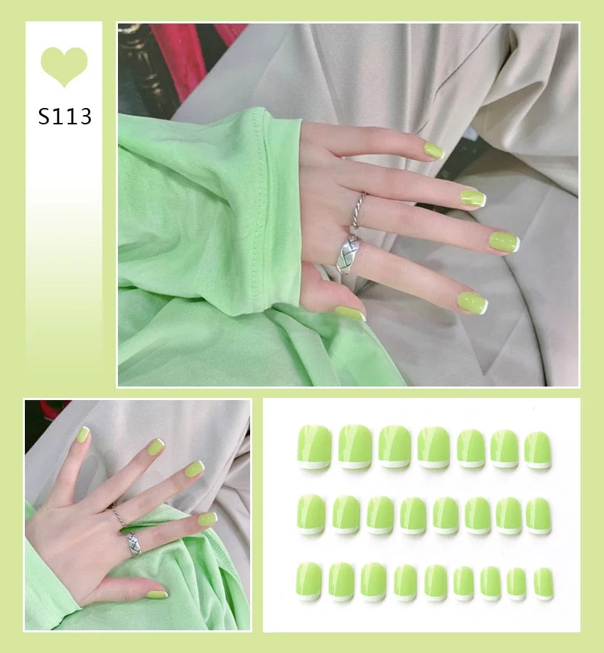 Simple French Short Style Designs Natural False Nails Suitable Girls Daily Wearing Full Cover Finished Detachable Nail tips glue-Nail Inspo
