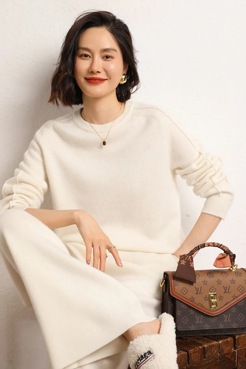 Sonicelife 2023 New Autumn and Winter Women's Solid Color Knitted Lazy Round Neck Loose Wool Cashmere Sweater