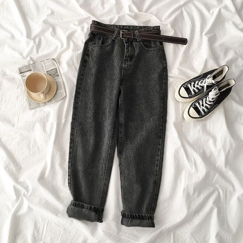 4 Colors Harem Jeans Women Korean Style Slim Vintage Washed Hipster High Waist College Ulzzang Street All-match Chic Female Fall