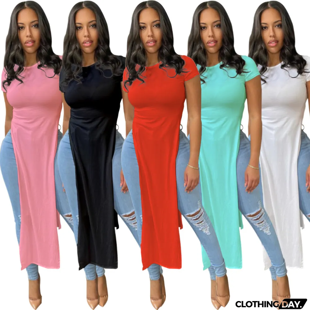Cute Solid Color Slit T-Shirt Top