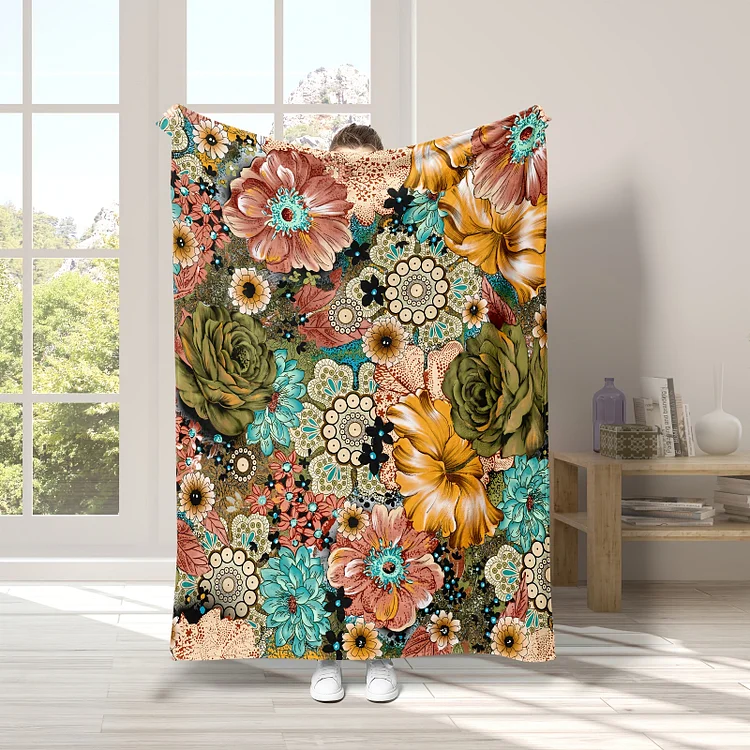 Comstylish Bohemian Floral Print Anti-pilling Flannel Blanket