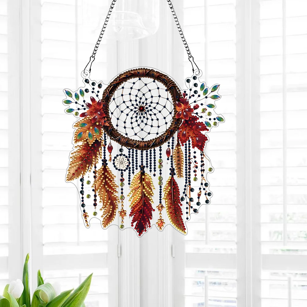 5D DIY Dream Catcher Acrylic Diamond Painting Hanging Pendant for Garden Window Decor 