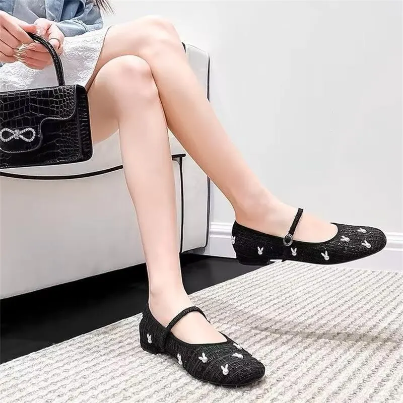 Churchf Churchf Heel Retro Women's Shoes 2024 Spring And Summer New Mary Jane Shallow Single Shoes Women's Thick Heel Breathable Bean Shoes