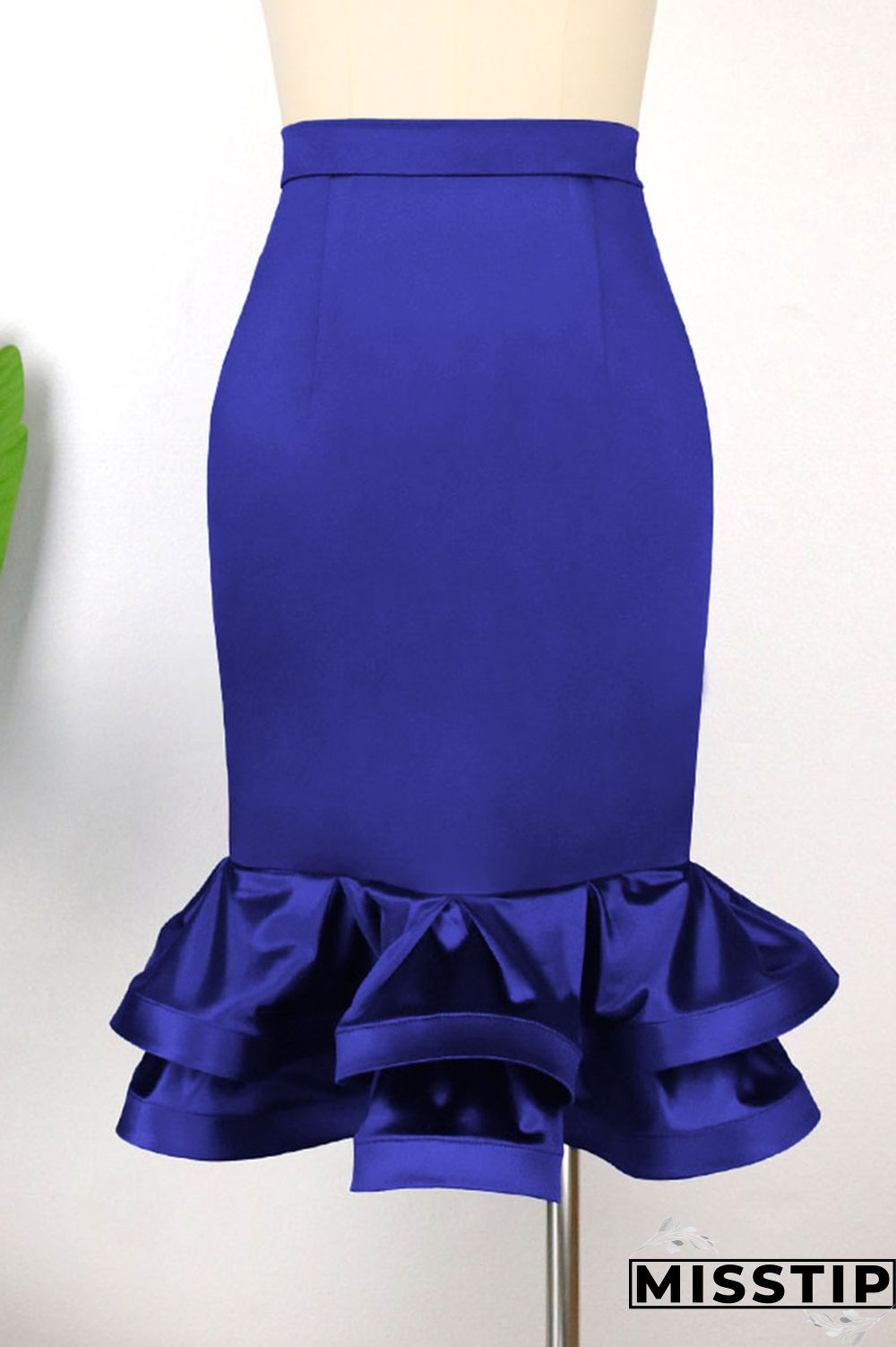 Blue Elegant Solid Patchwork Flounce High Waist Straight Solid Color Bottoms