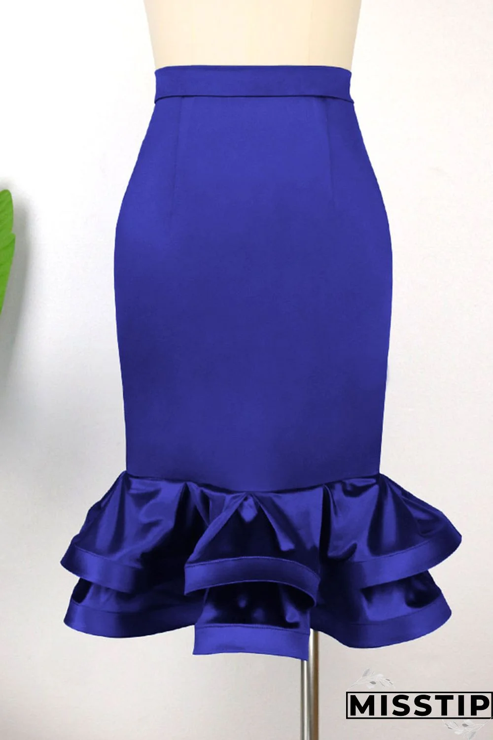 Blue Elegant Solid Patchwork Flounce High Waist Straight Solid Color Bottoms