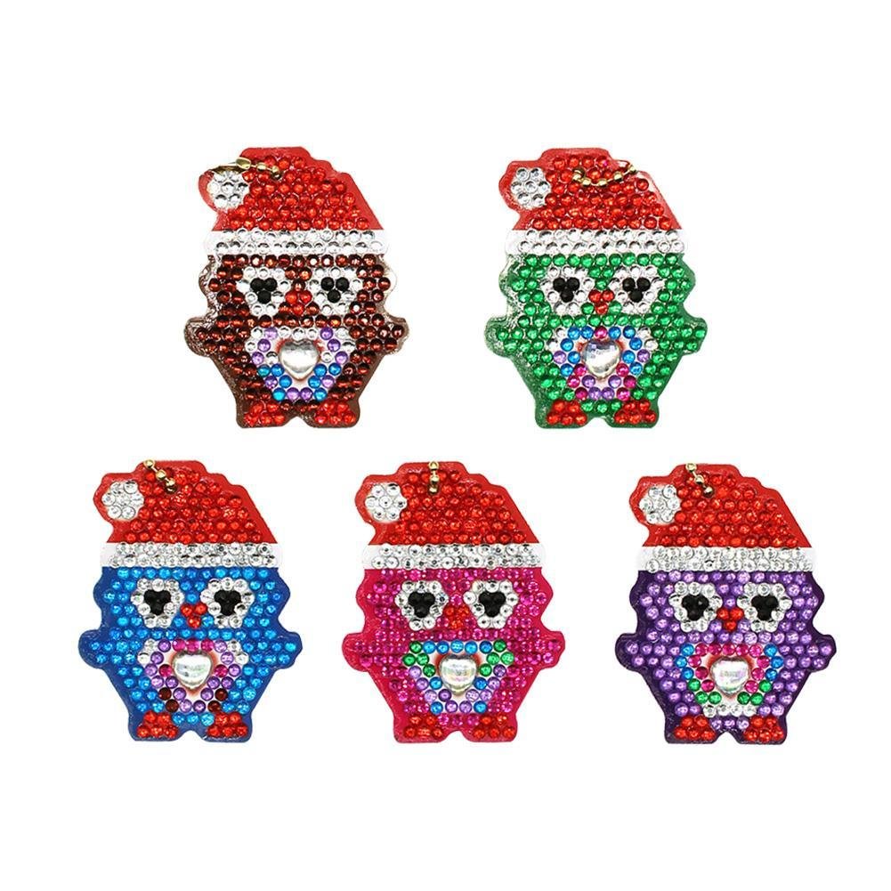 5pcs Xmas Penguin DIY Full Drill Diamond Paintng Key Chains