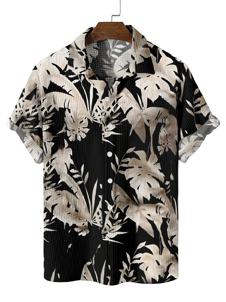 Men's Breathable Waffle Hawaiian Collection Short Sleeve Shirt  0754