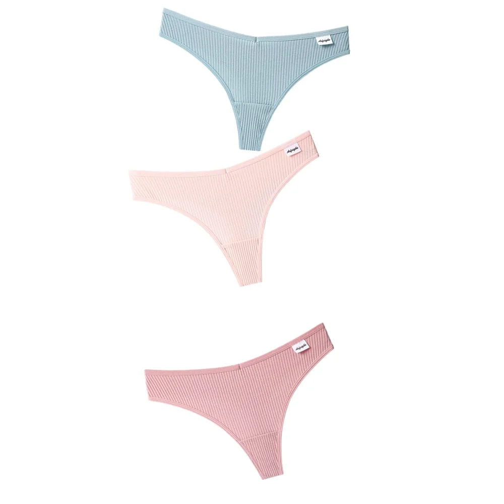 3PCS/Set G-string Panties Cotton Women's Underwear Sexy Panties Female Underpants Thong Solid Color Panty Lingerie T Back Design