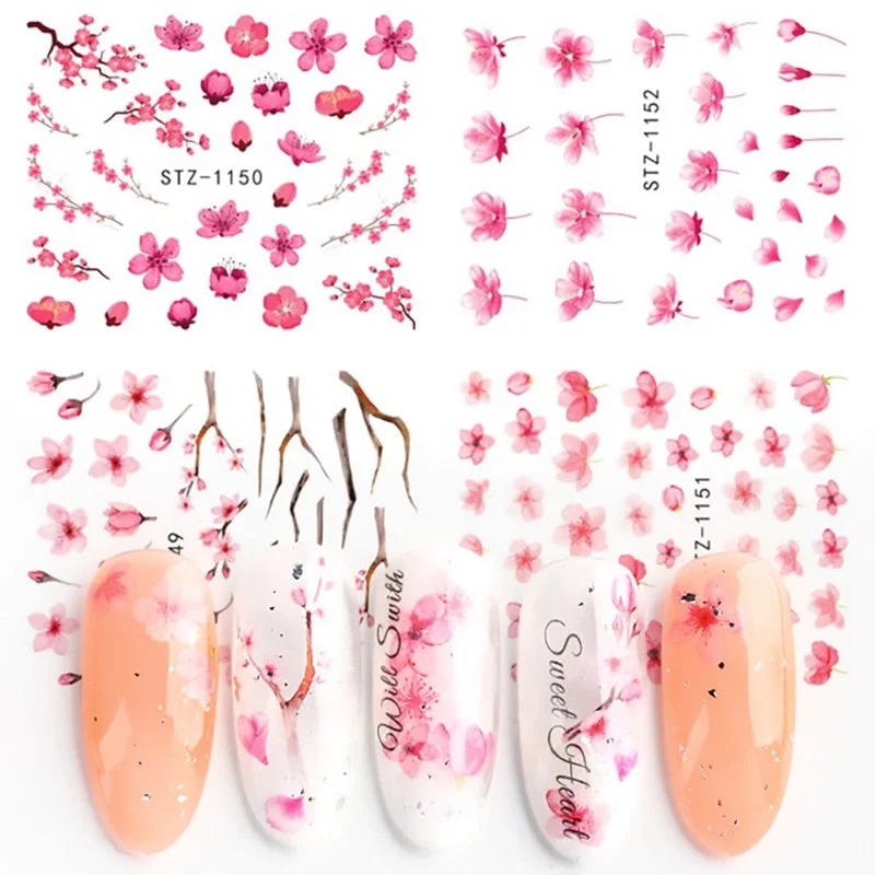 Nail Stickers 4Pcs/Set Water Transfer Sketchs Flowers Designs Nail Decal Decoration Tips For Beauty Salons-Nail Inspo