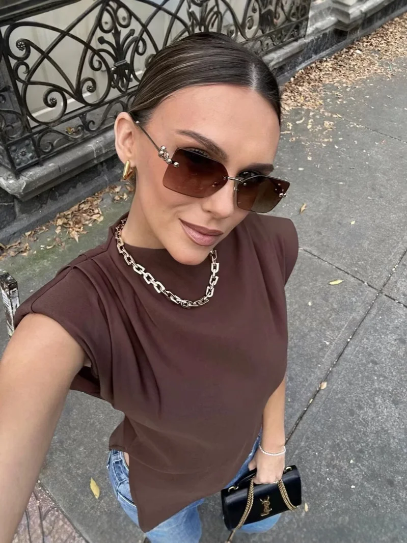 Nigikala Nigikala Three-Color Folded Decorative Cushion Shoulder Jacket Without Sleeve Top 2025 Spring New B88795