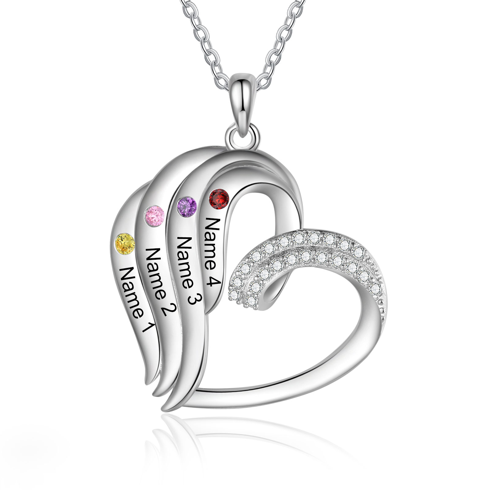 Personalised Heart Pendant Necklace Custom 4 Birthstones Engraved 4 Names Necklace Gift for Her-Jessemade AU
