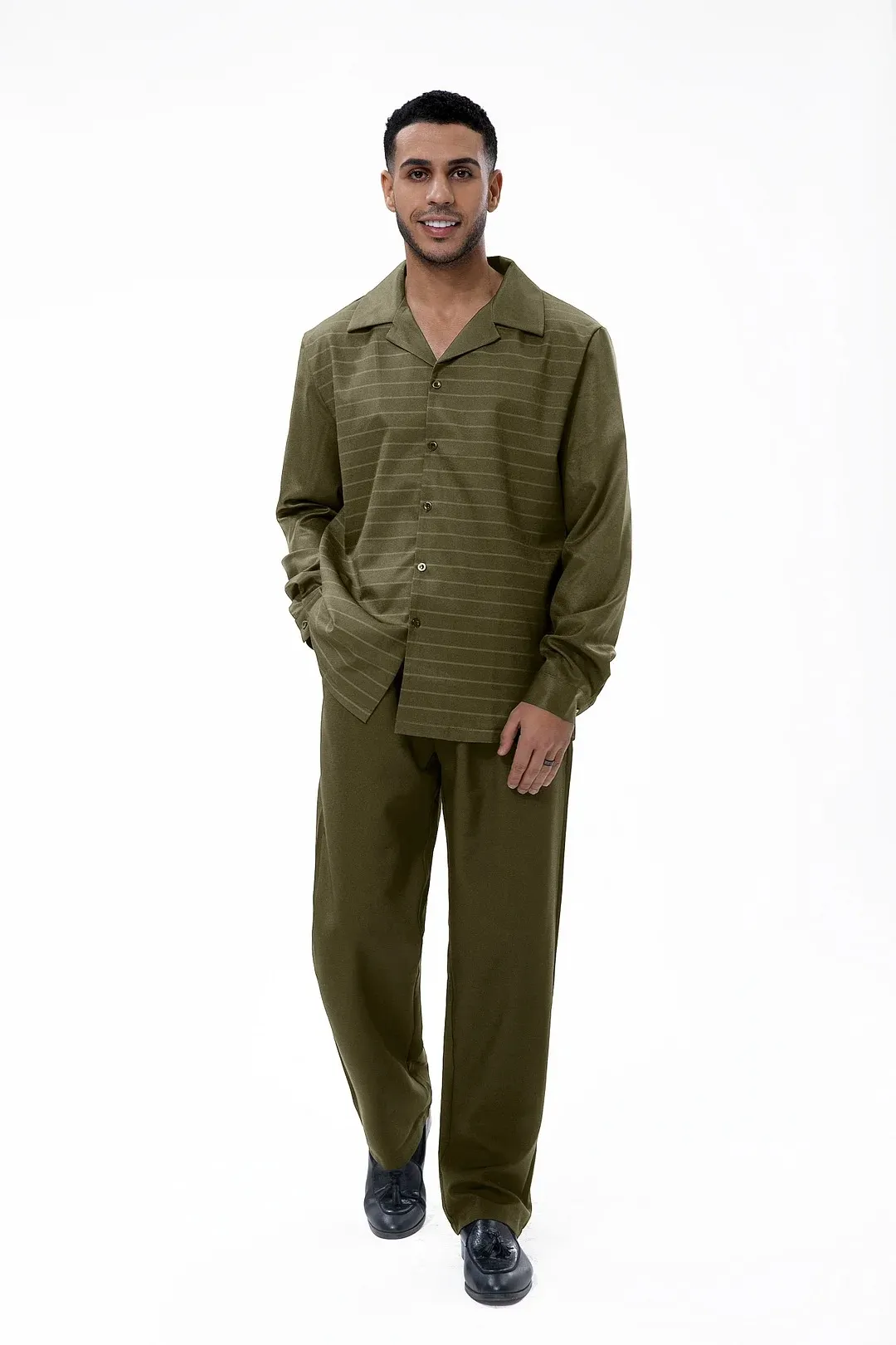 Walk In Paris Men's Double Knee Green Denim Trousers Green