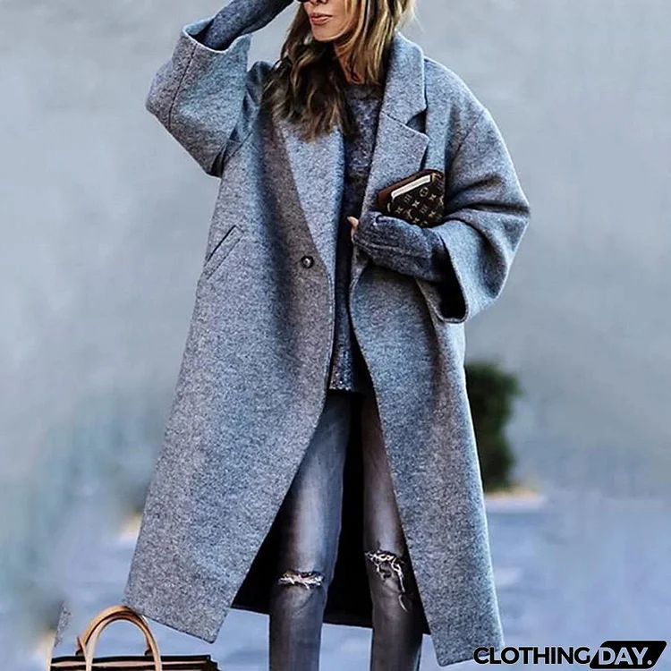 Women Fashion Autumn And Winter Long Sleeve Lapel Over Coat