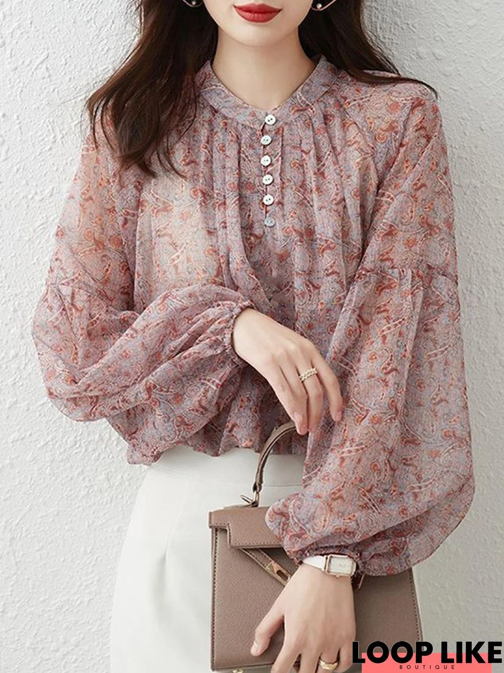 Elegant Loosen Lantern Sleeve Chiffon Blouse