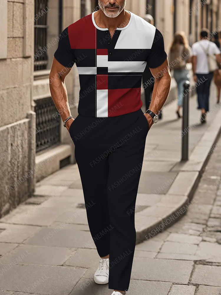 Men's casual striped short sleeved pants set