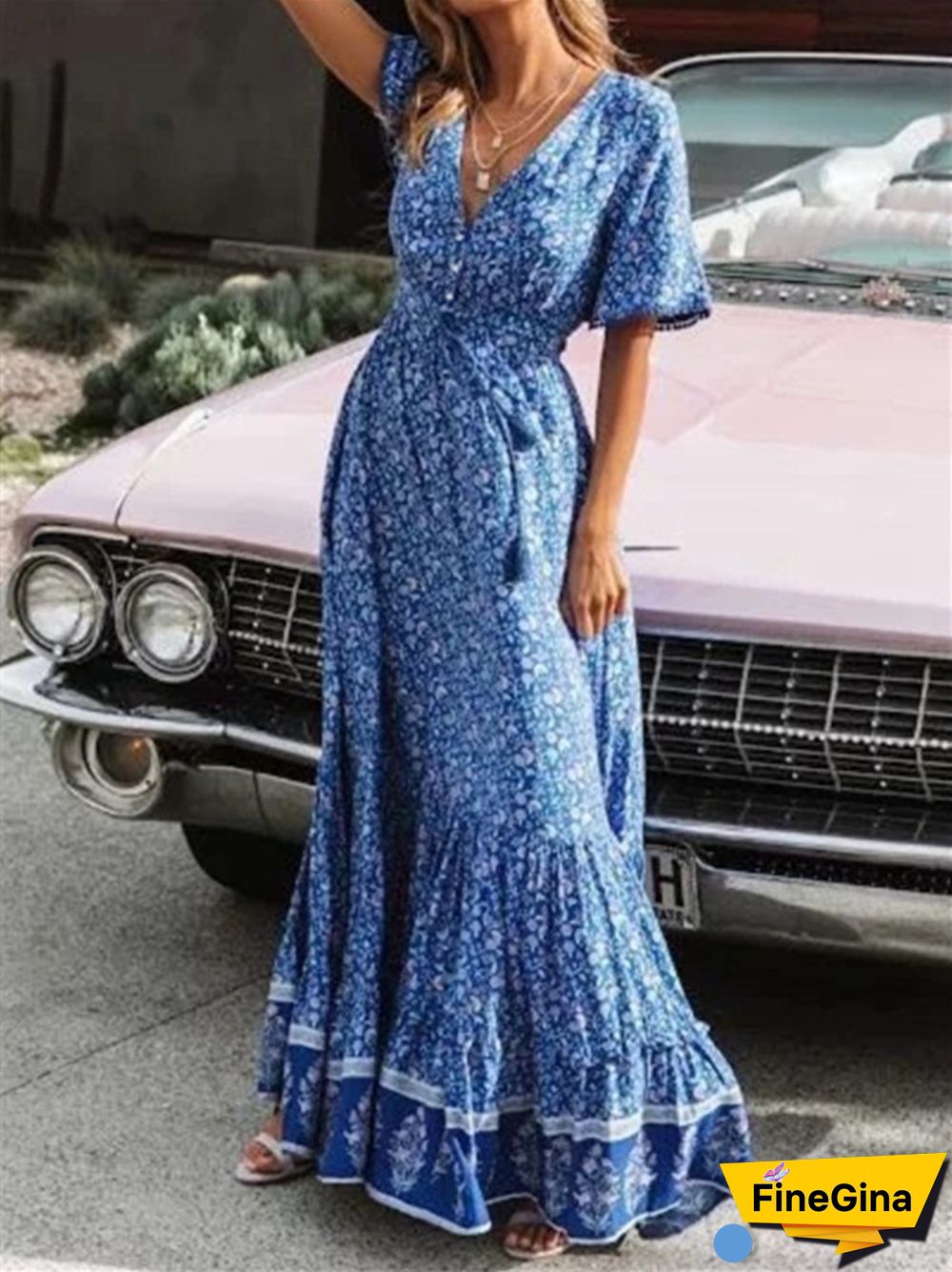 Summer Bohemian High Waist Loose Large Skirt Dress Holiday Seaside Dress