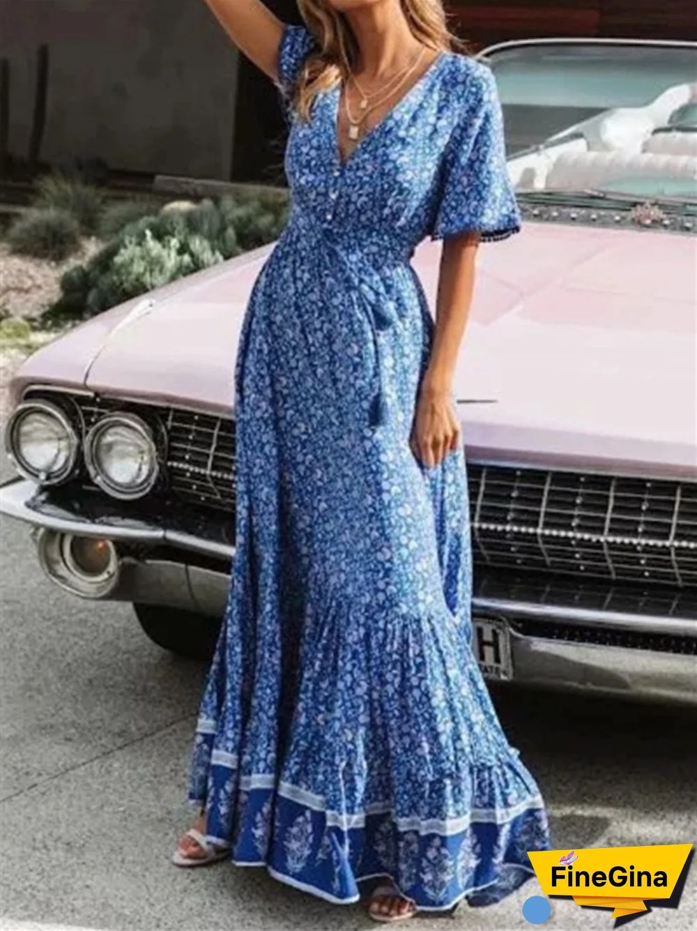 Summer Bohemian High Waist Loose Large Skirt Dress Holiday Seaside Dress