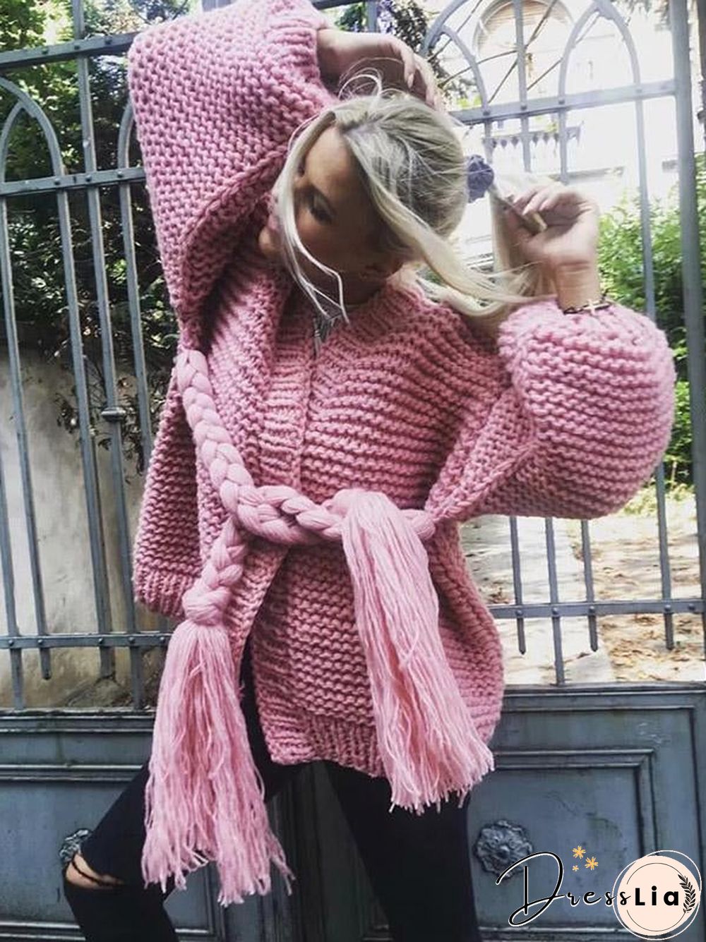 Hollow Knitting Bandage Long Sleeves Cardigan Tops