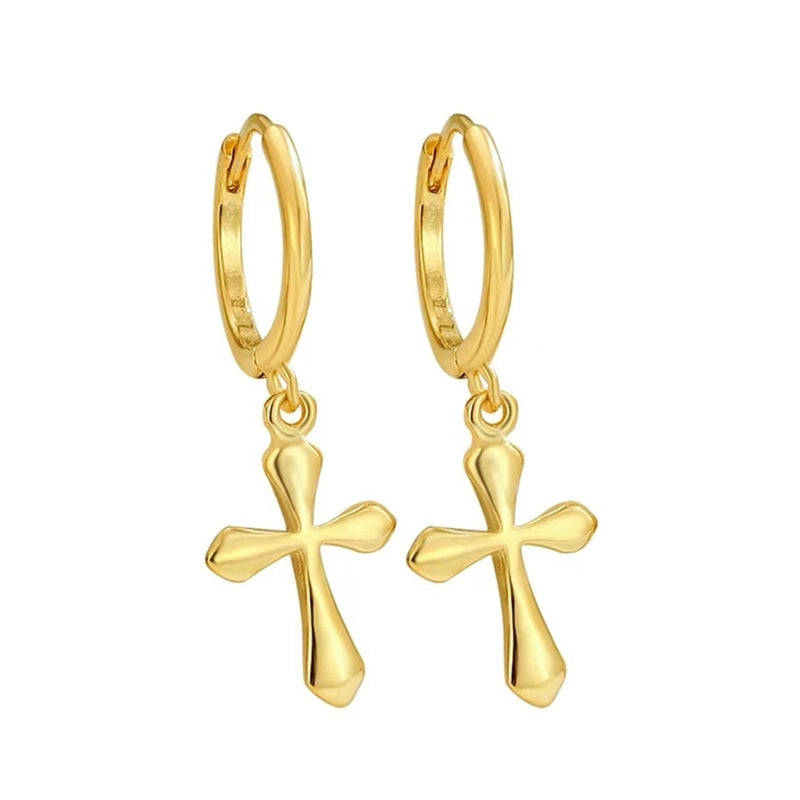 White Gold Plated Gold Plated 925 Sterling Silver Cross Earrings